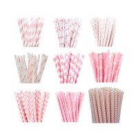 Kids Birthday Party Decoration Supplies Biodegradable Light Pink Paper Drinking Straws